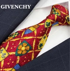 ジバンシー　ネクタイ　赤　幾何学模様　国旗　高級シルク