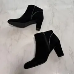 ダイアナ ウェルフィット スエード ショートブーツ 23 黒