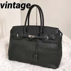 美品】オーストリッチ/ベルトデザイン/クロシェット 南京錠付