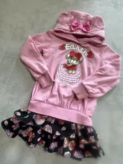 EARTHMAGIC くま耳リボンフード付きフリルワンピース 130cm