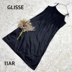 グリッセꕤキャミワンピース キャミソール ひざ丈ワンピース ブラック 光沢感 黒