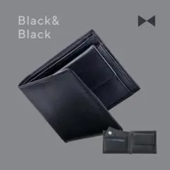 【新品 未使用】レザー二つ折り財布 黒/黒