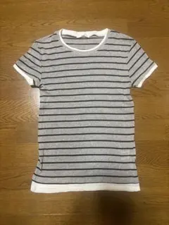 ZARA ボーダー 半袖カットソー グレー×ホワイトのサムネイル