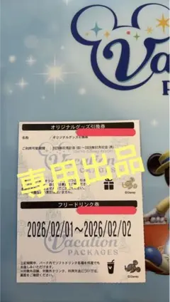 ディズニー　バケパ　フリードリンク券 オリジナルグッズ引換券