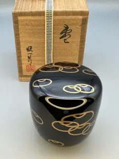 輪島塗　米本匠伯　遠山内鷹紋蒔絵　中棗　茶器　茶入　茶道具　箱付　Q2810 輪島塗 米本匠伯 遠山内鷹紋蒔絵 中棗 茶器 茶入 茶道具 箱付 Q2810
