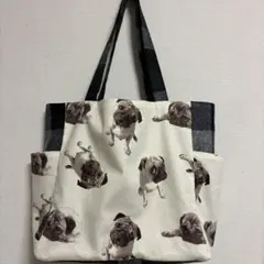 ハンドメイド　パグプリントトートバッグ