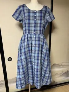 可愛い美品チェック柄9 Sサイズ100%綿ロングワンピース