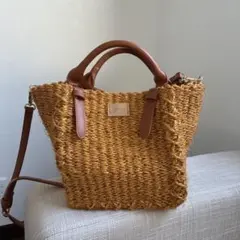 ガイモgaimo天然素材　山吹色　かごバッグショルダーバッグ ポーチ付き