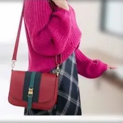 レッド ストライプデザイン ショルダーバッグ