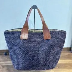 美品】IBELIV ストローバッグ 大容量 トートバッグ ネイビーパープル 
