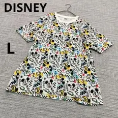 Disney ディズニー コットン ミッキーマウス 総柄 半袖Tシャツ L 夏