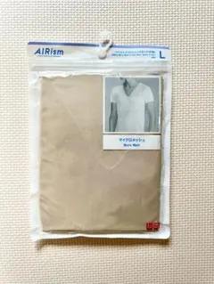 UNIQLO AIRism マイクロメッシュ Vネック 半袖 L ベージュ