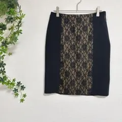 ［Rose bud］レースタイトスカート（F）花柄　黒　サイドジップ