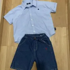 POLO水色ボタンダウンシャツ120㎝とデニムショートパンツ110㎝セット