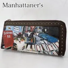 未使用品 マンハッタナーズ 長財布 L字 ファスナー ジップ 猫 街 希少 薄型のサムネイル