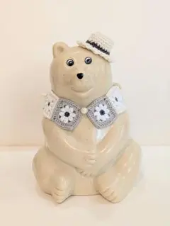 しろくま貯金箱用❁憧れの花モチーフ付け襟セット　グレーver.