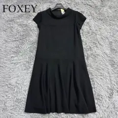 美品✨フォクシー ロールカラーAラインフレアワンピース フォーマルブラック 38