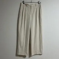 GU ジーユー タックワイドパンツ XL ベージュ ハイウエスト 裏地付き