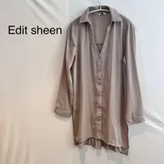 M875 Edit Sheen グレー Vネックボタンアップシャツ ロング丈