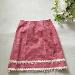 アナイANAYIツイードスカート（36）ピンク　定価2万　リネン混　日本製