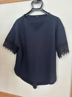しまむら 袖レース切り替え 半袖カットソー 紺色