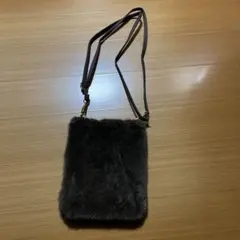 ダークブラウン フェイクファー ショルダーバッグ