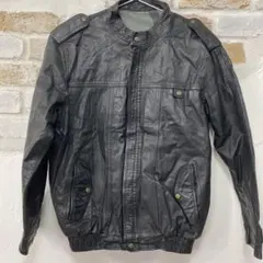 美品ビンテージ牛革　ブラックレザー　短丈ボンバージャケット　L
