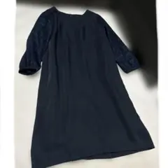 美品closet storyユナイテッドアローズ　レース袖フォーマルワンピース紺