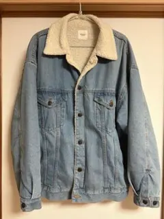 ボア襟付きライトブルーデニムジャケット