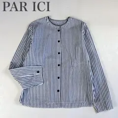 パーリッシィ 美品 配色デザイン ストライプ バンドカラーシャツブラウス ワイドのサムネイル