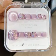 ネイルチップ フットネイル Ｍ サイズ ラベンダー グリッター ラメ パープルのサムネイル
