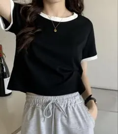 shyam inspiration バイカラーTシャツ　シンプルリンガーミニ半袖