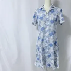 ワンピース 青と白のパターン 半袖 ひざ丈 ストレッチ