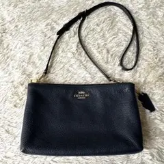 ☆極美品☆コーチ ショルダーバッグ レザー ダブルジップ レイラ ネイビー 濃紺