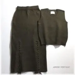 Ameri ニットセットアップ 2点セット カーキ ノースリーブ ＆スカート