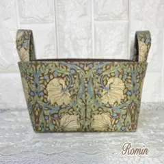 布バスケット　ウィリアムモリスピンパーネル　ブラウン　ハンドメイド