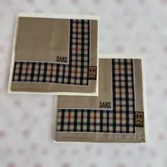 DAKS チェック柄ハンカチ ベージュ 2枚組