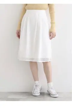 INDIVI 【洗える】幾何学レースタックフレアスカート