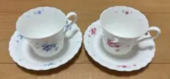 青と赤の花柄ティーカップ2個セット　NIKKO ボーンチャイナ