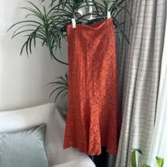 GU花柄レースロングスカート オレンジ