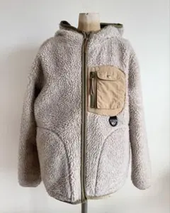 grn ボアジャケット　フリースジャケット ベージュ フード付き　M