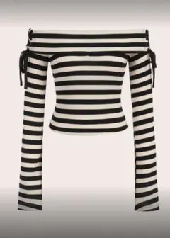 ボーダー柄オフショルダーリブニット