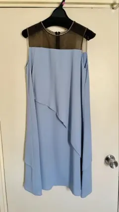 AIMER ビーズ装飾ライトブルーシフォンドレス　9号