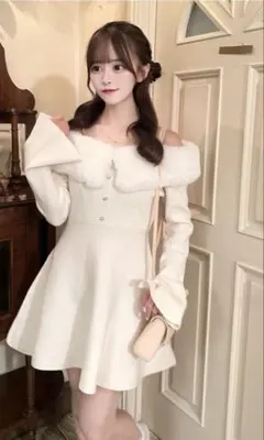 GRL ファーオフショルダーニットワンピース アイボリー tu1776