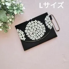 ポケットティッシュケース　Lサイズ　サークルフラワー　ブラック