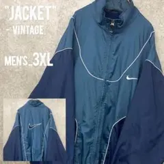 レアカラー90s《ナイキ》両面刺繍ナイロンジャケット/ブルー/メンズ3XL