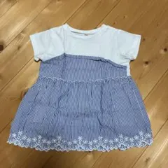 イオン　トップバリュー　トップス　女の子　半袖　Tシャツ　白　ホワイトストライプのサムネイル