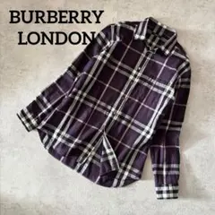 BURBERRYバーバリーロンドン長袖シャツ メガノバチェック Mパープル美品紫