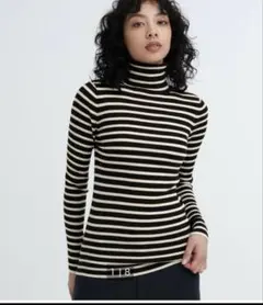 ユニクロ メリノリブタートルネックセーター Lサイズ　UNIQLO ブラック