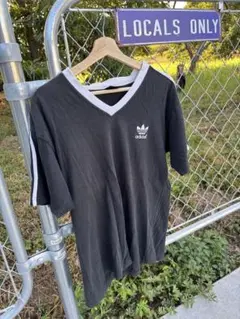 adidas ブラック Vネック Tシャツ L 90s